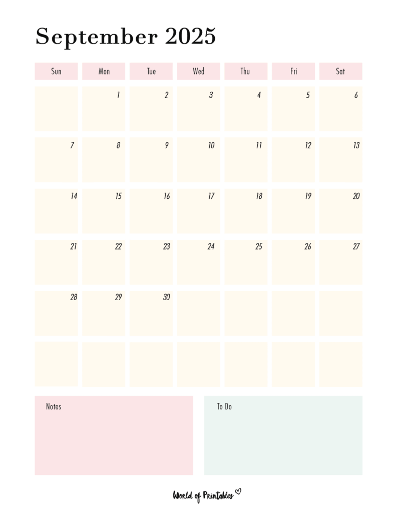 Free Printable September 2025 Calendars World Of Printables