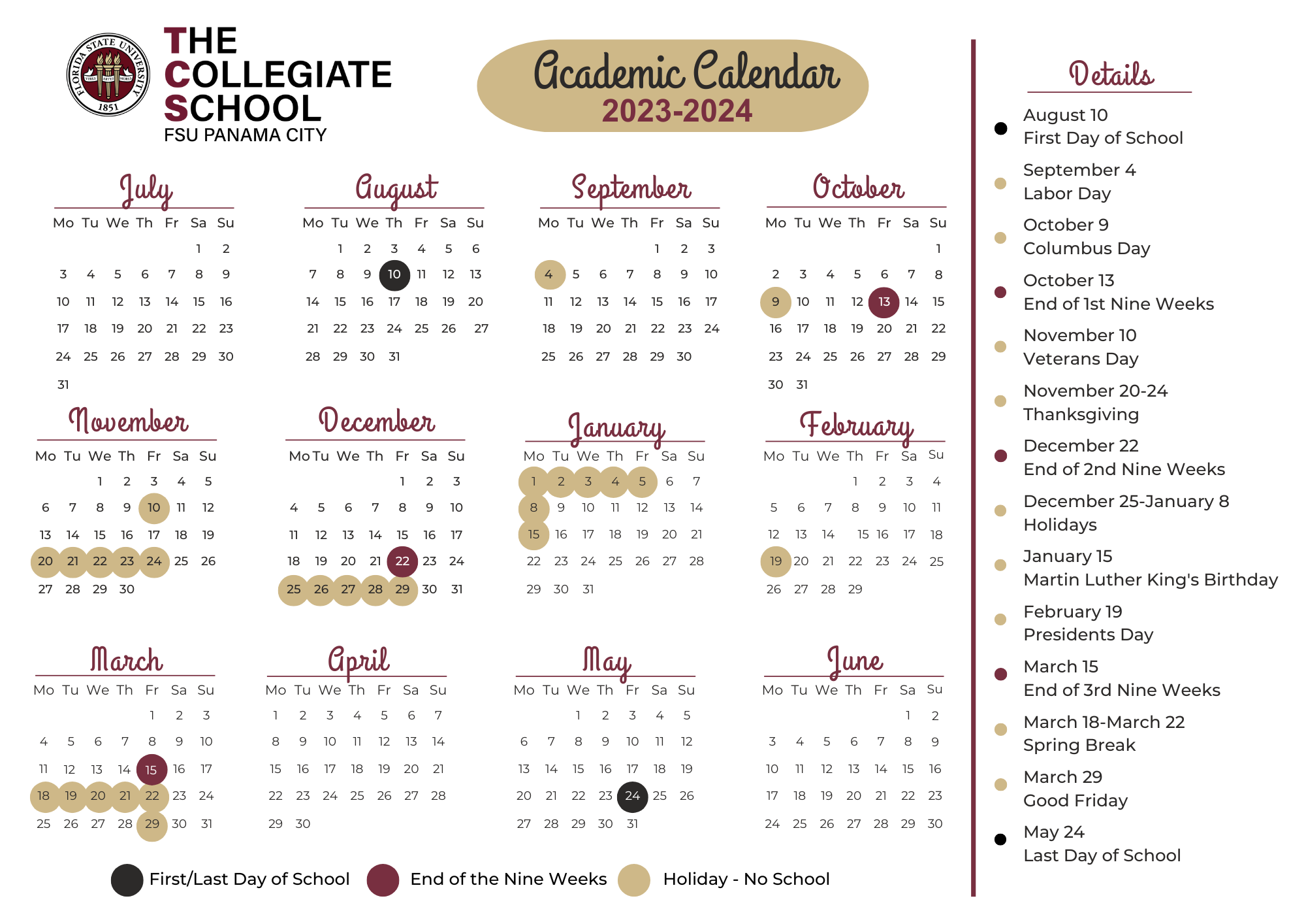 Fsu Holiday Calendar Printable