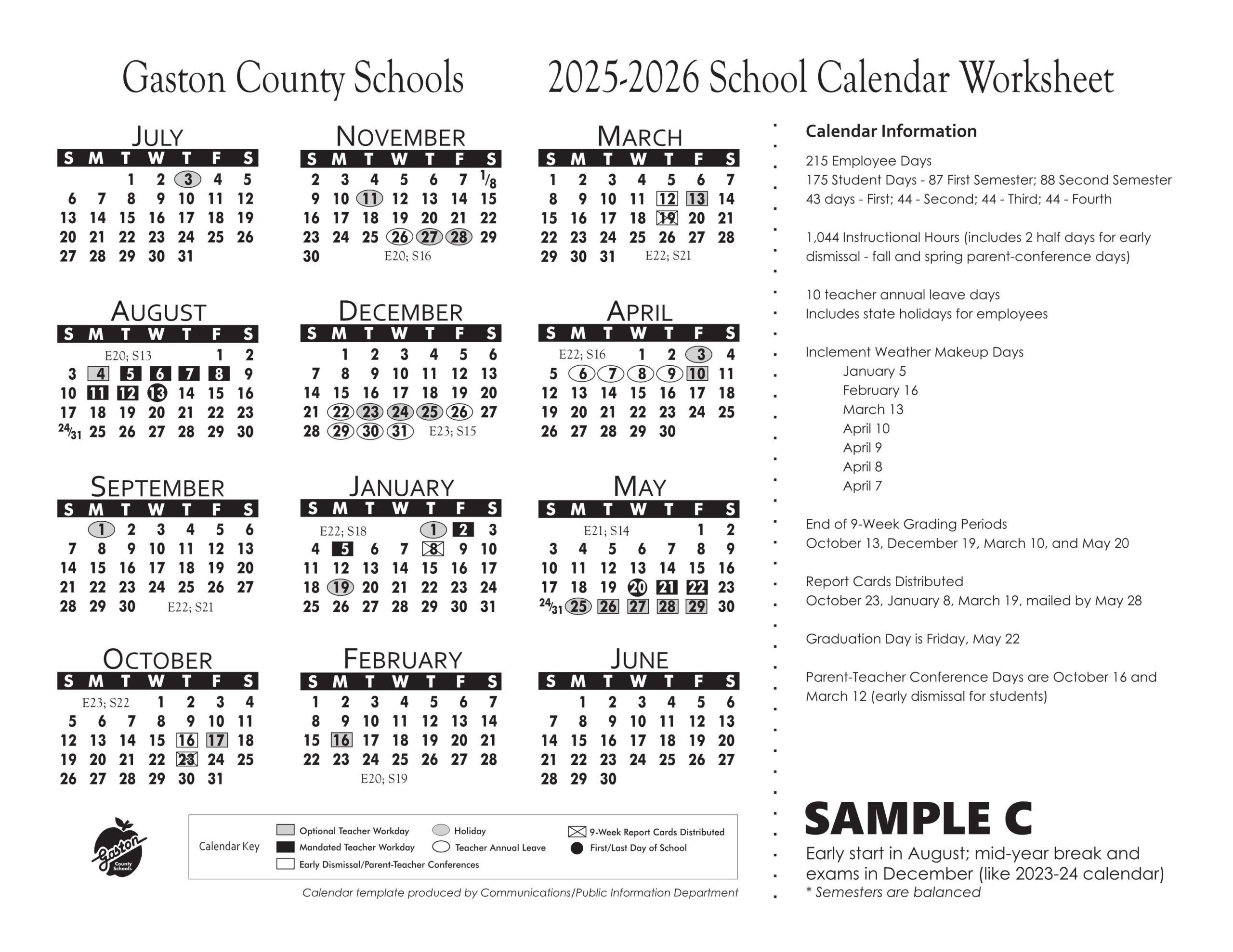 Gaston County NC Schools Calendar 25 26 PDF EduCounty