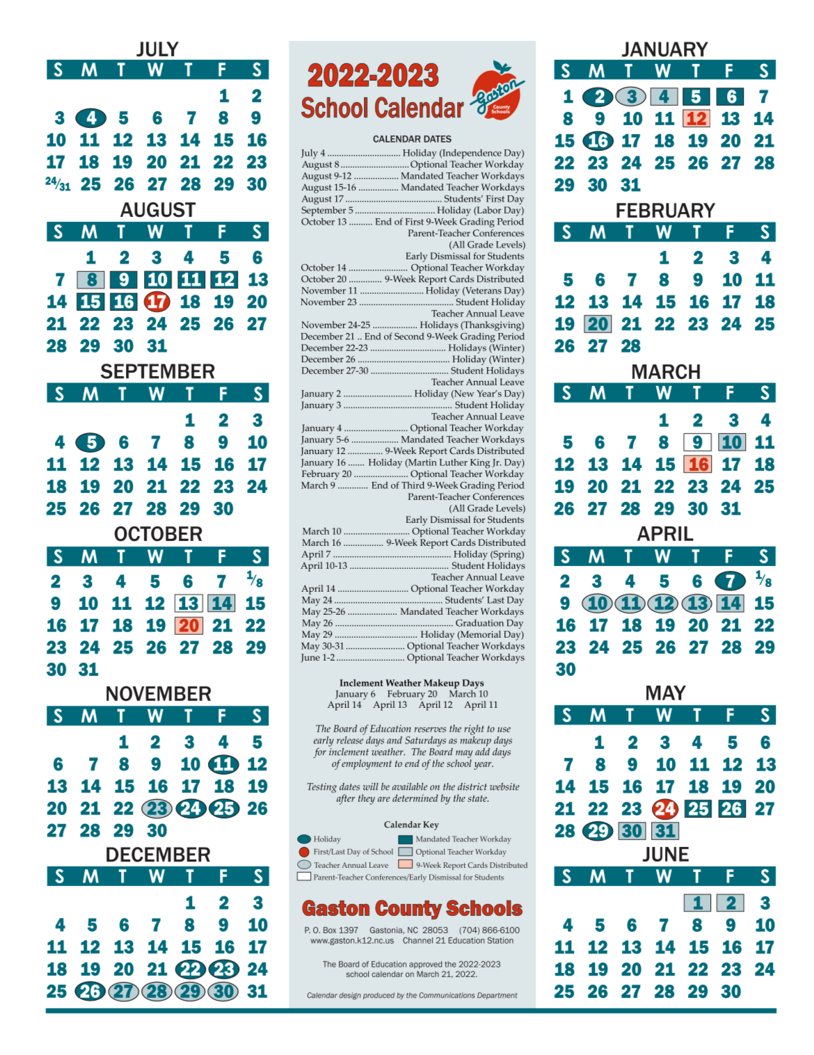 Gaston County School Board Sets 2022 2023 Academic Calendar