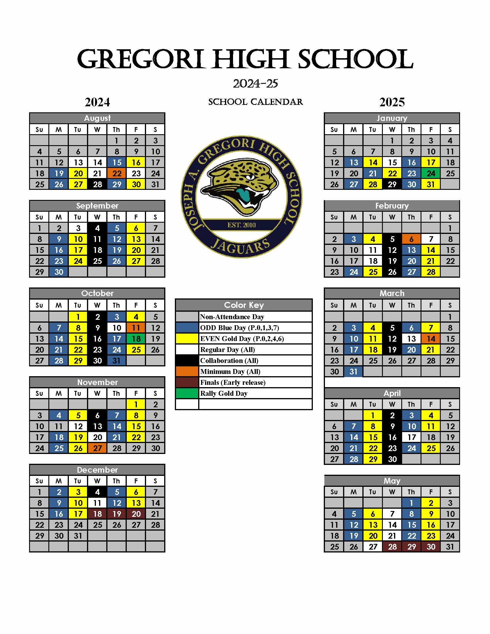 Gregori Calendars Joseph A Gregori High School