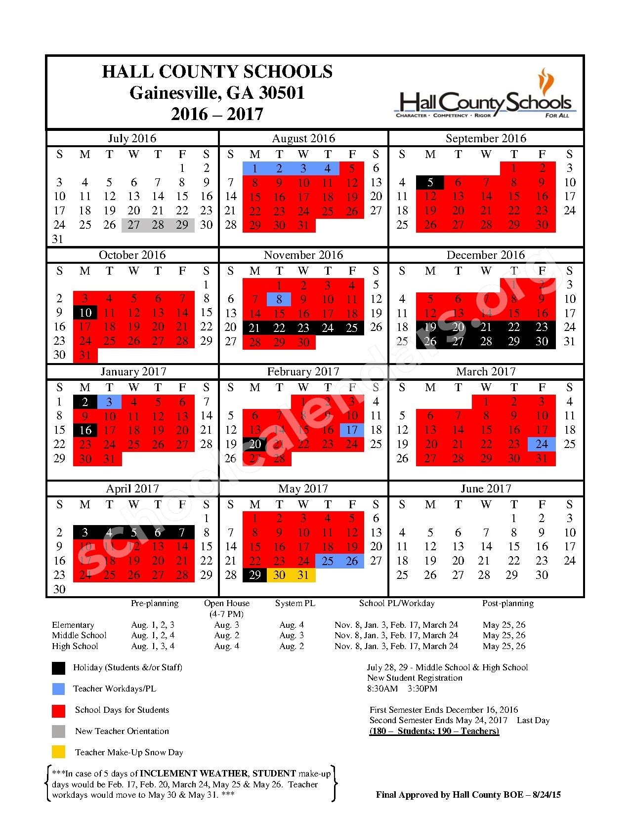 Hall County School District Calendars Gainesville GA