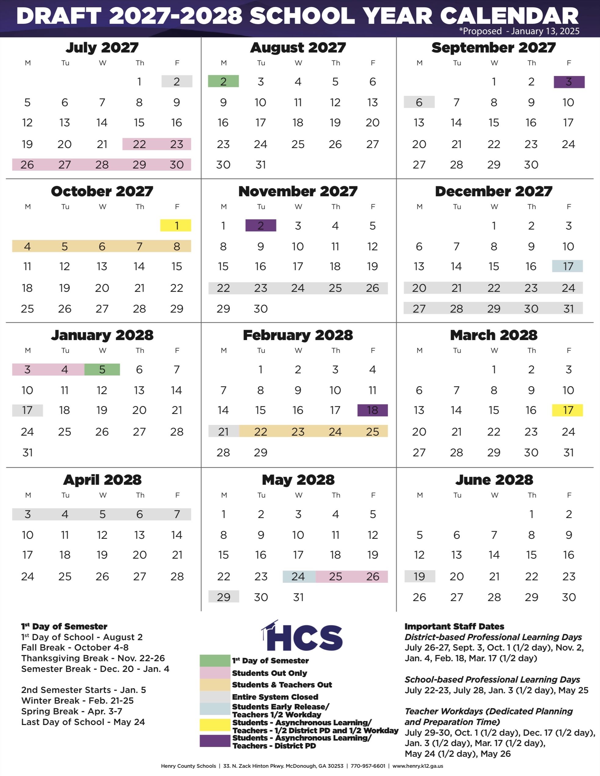 Henry County Schools Calendars Approved For 2025 2028