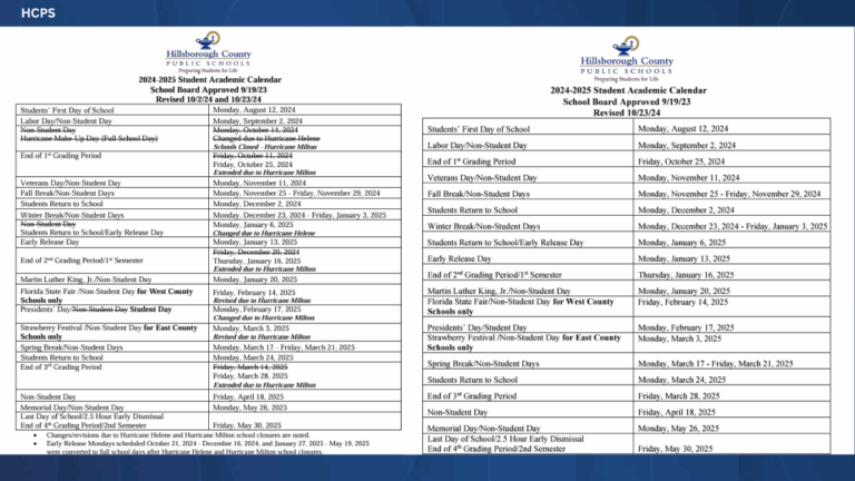 Hillsborough Schools Announce Make up Days Following Recent Hurricanes
