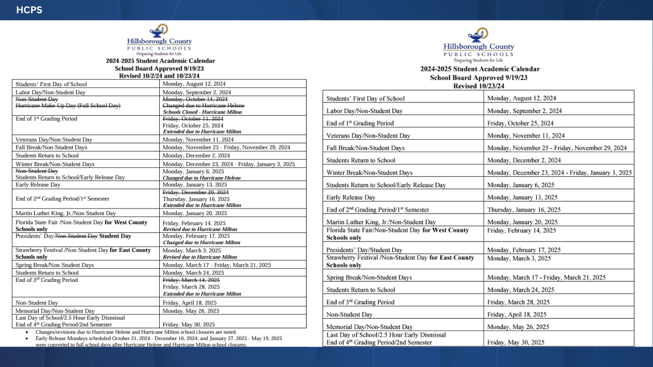 Hillsborough Schools Announce Make up Days Following Recent Hurricanes