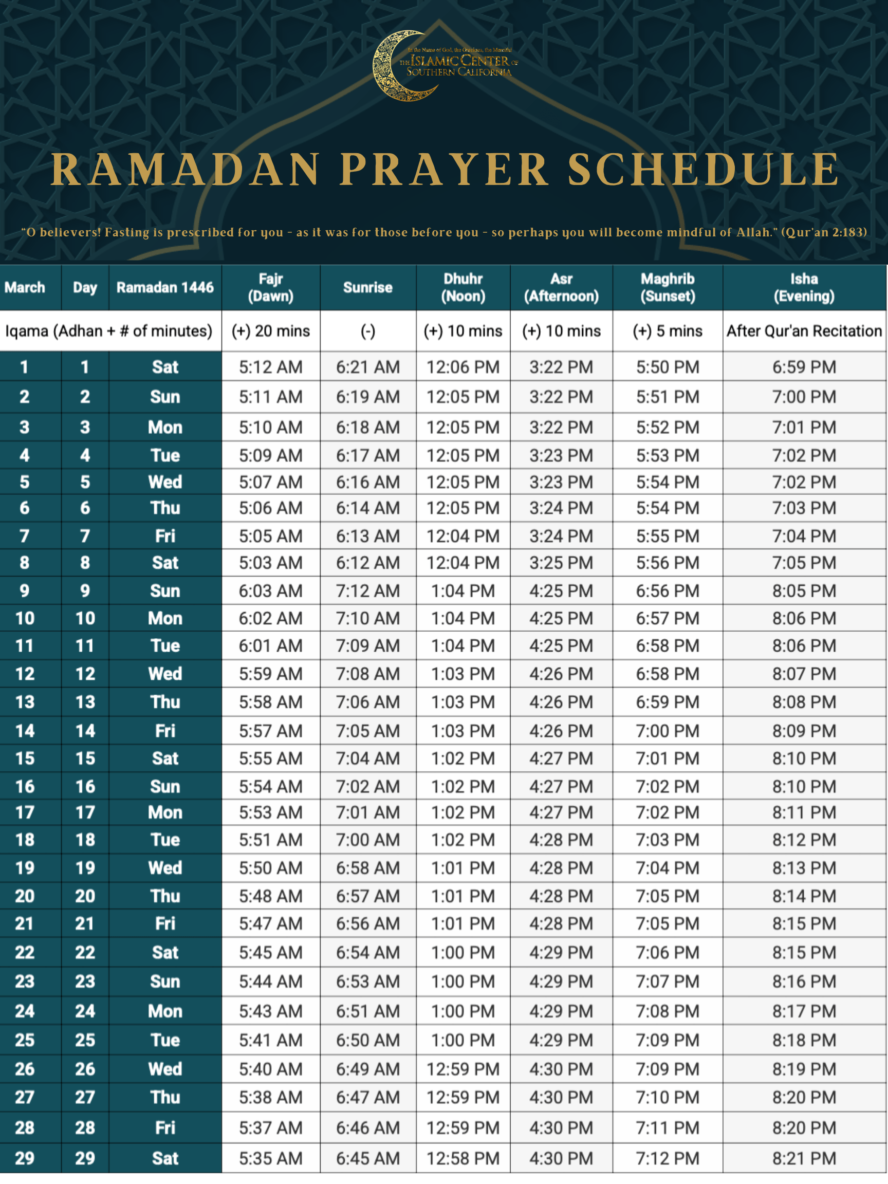 2025 Islamic calendar USA
