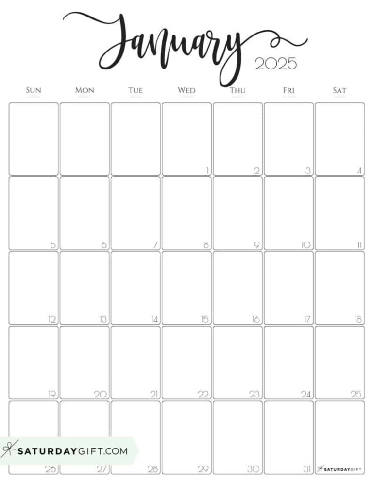January 2025 Calendar 20 Cute FREE Printables SaturdayGift