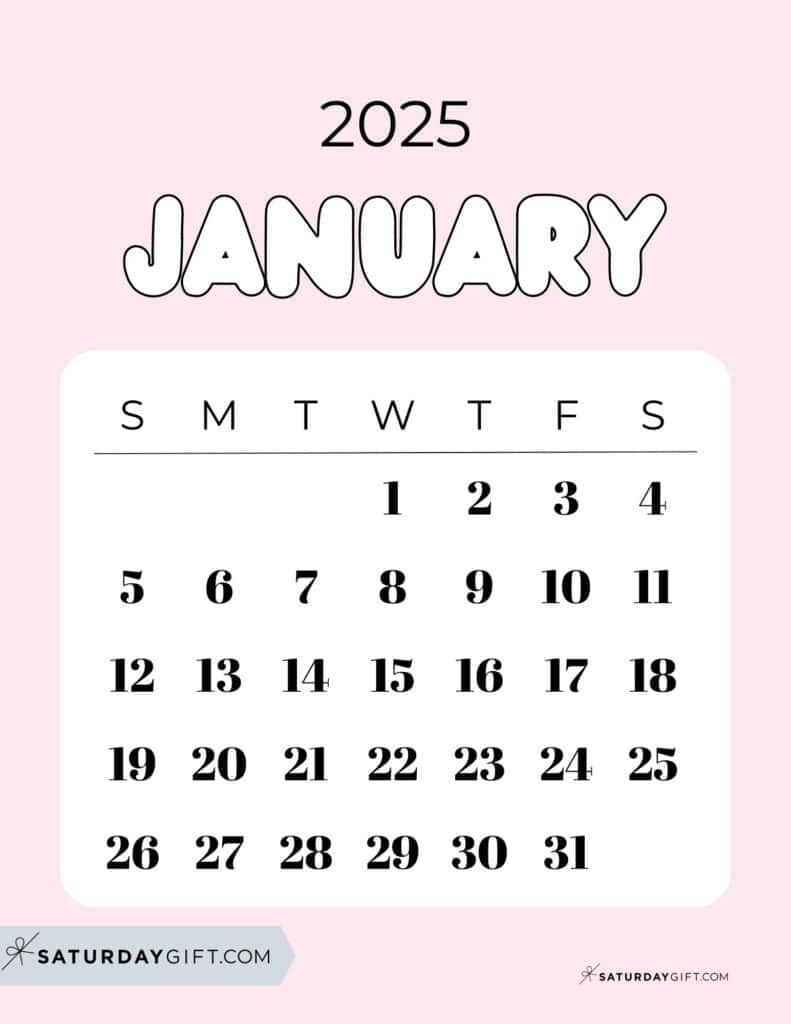 January 2025 Calendar 20 Cute FREE Printables SaturdayGift January 2025 Calendar 20 Cute FREE Printables SaturdayGift