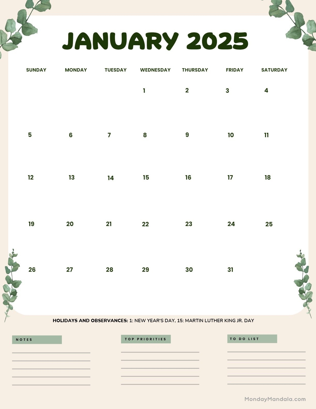 January 2025 Calendar 52 Free PDF Printables 