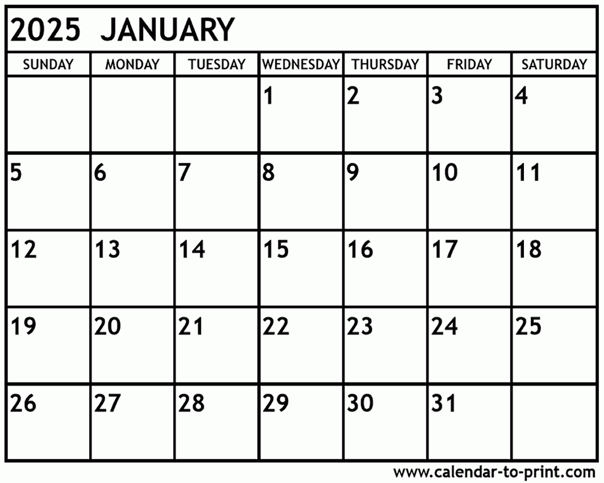 January 2025 Blank Printable Calendar January 2025 Blank Printable Calendar