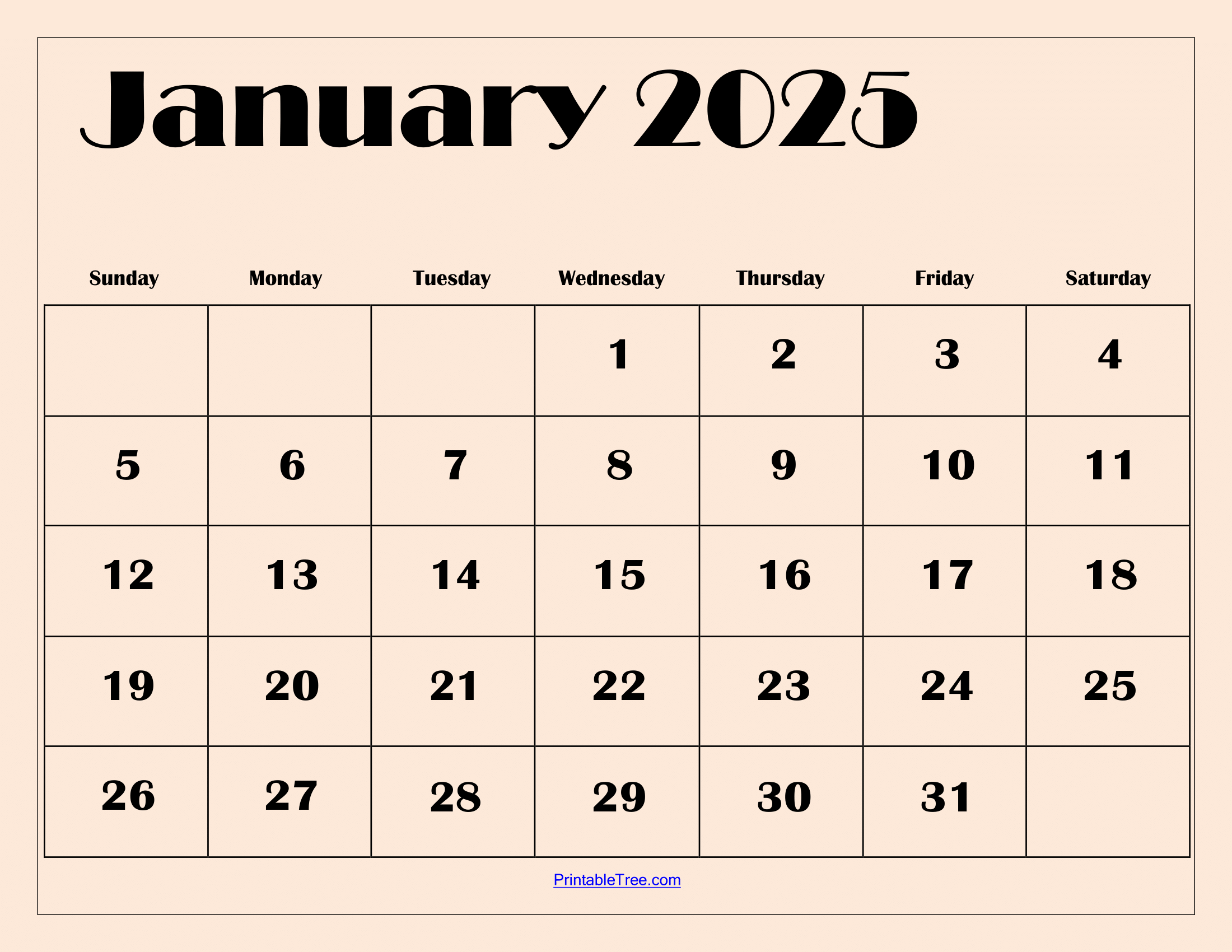 January 2025 Calendar Printable PDF Template With Holidays