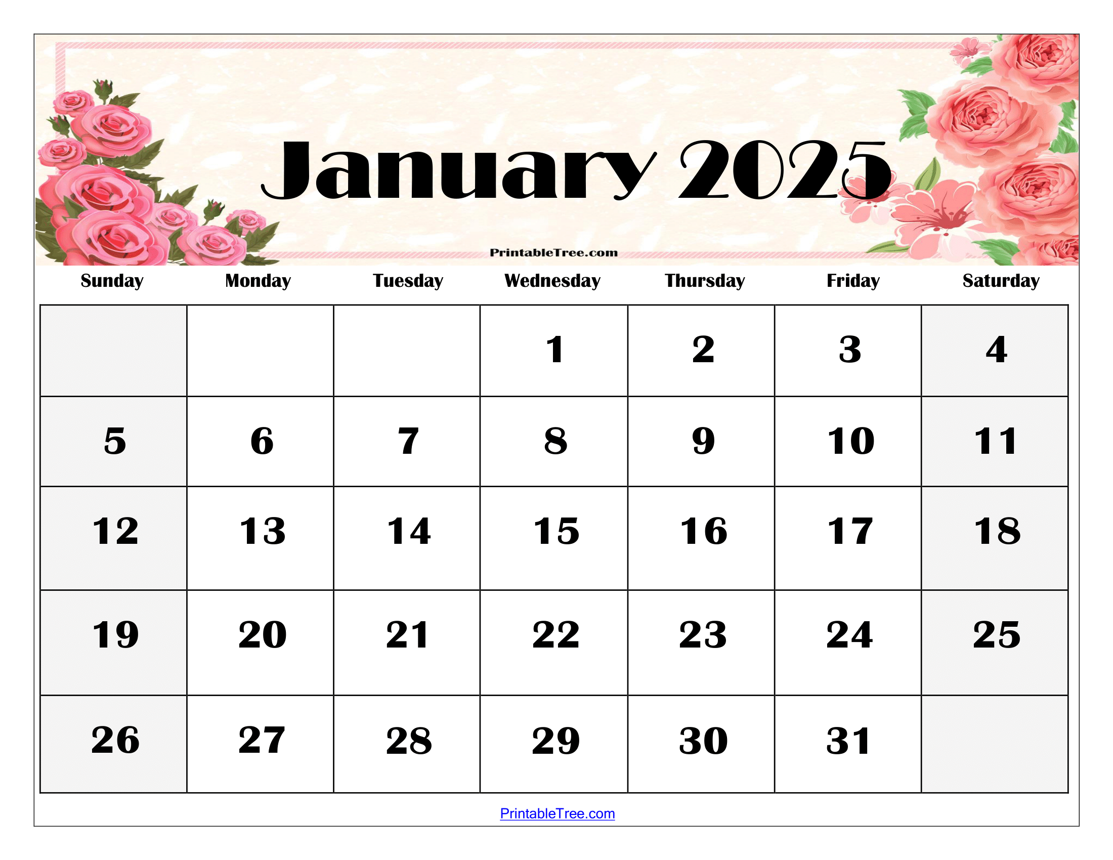 January 2025 Calendar Printable PDF Template With Holidays January 2025 Calendar Printable PDF Template With Holidays