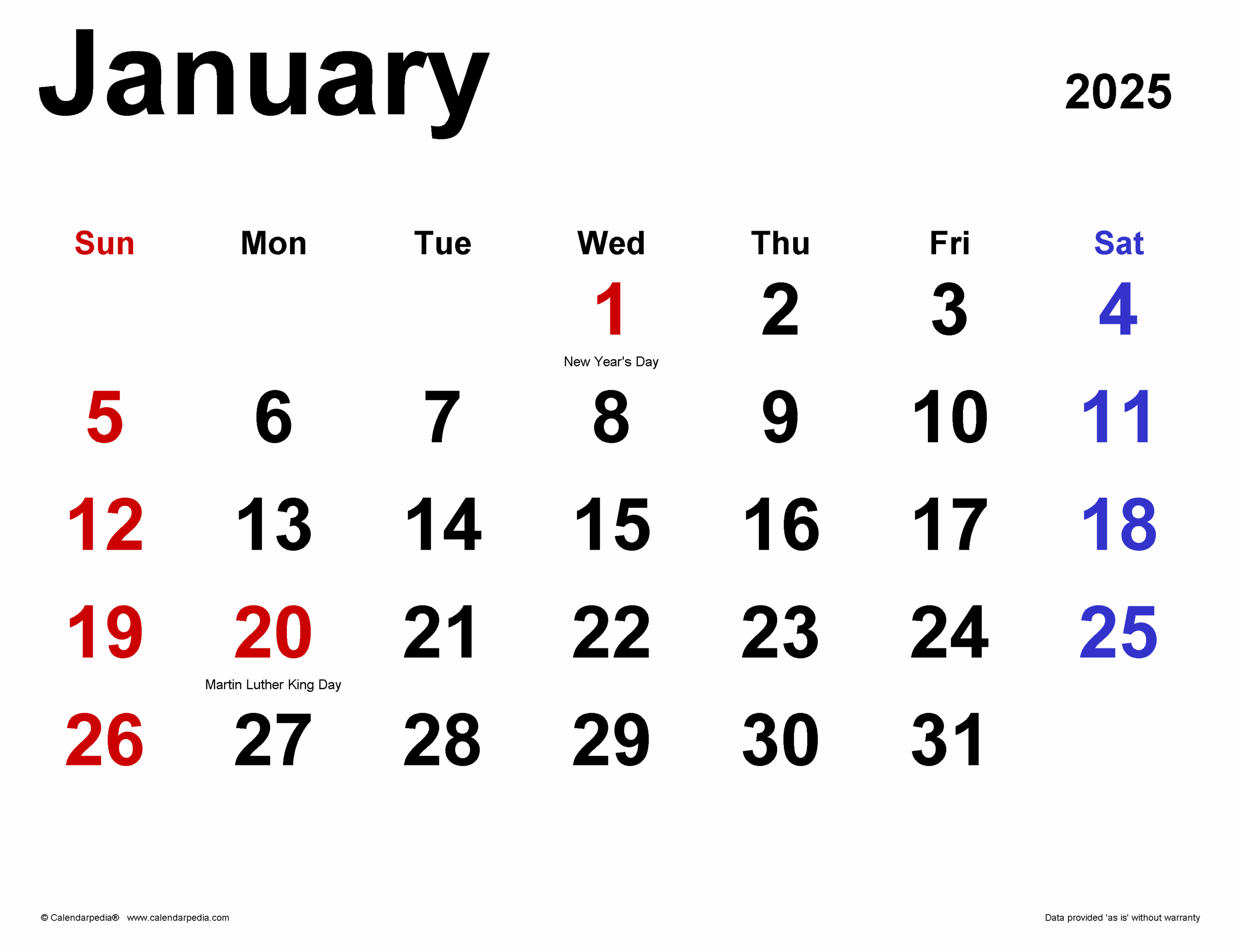 January 2025 Calendar with USA Holidays