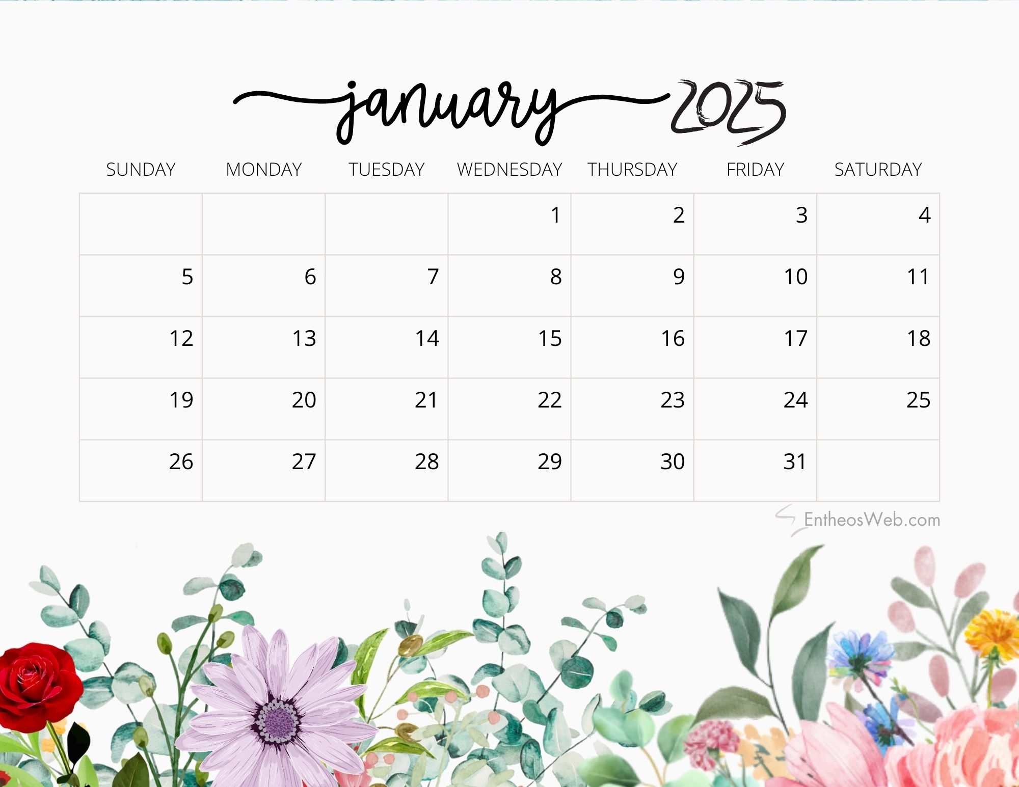 January 2025 Calendar Floral