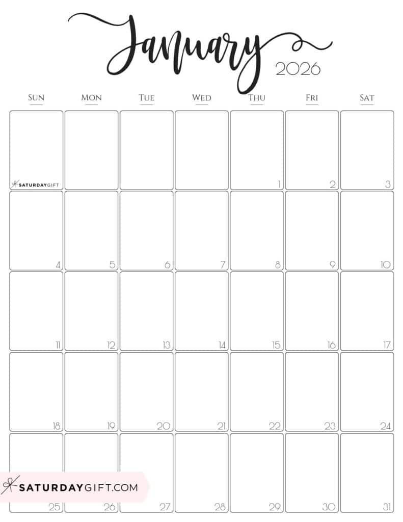 January 2026 Calendar Printable