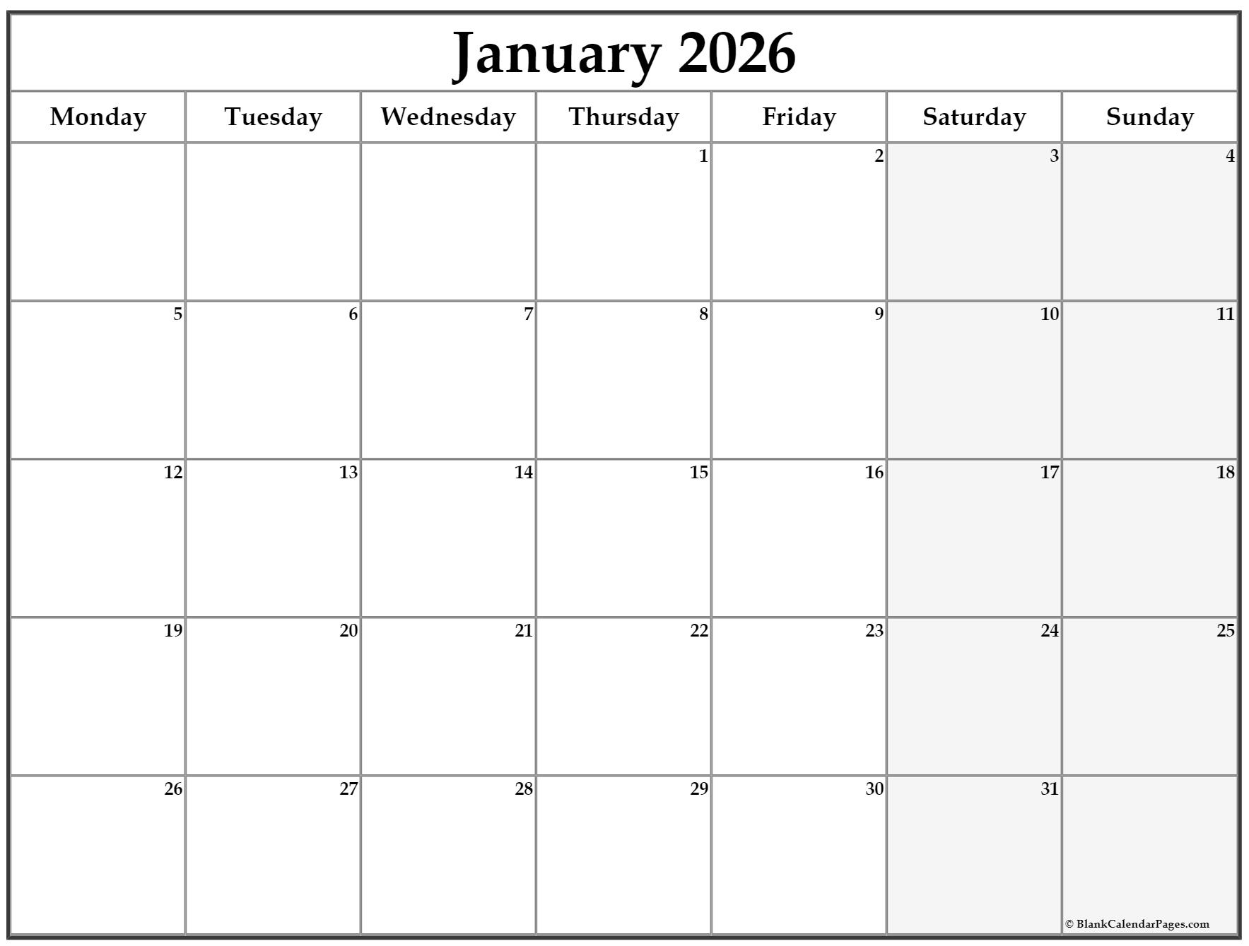 january 2026 calendar
