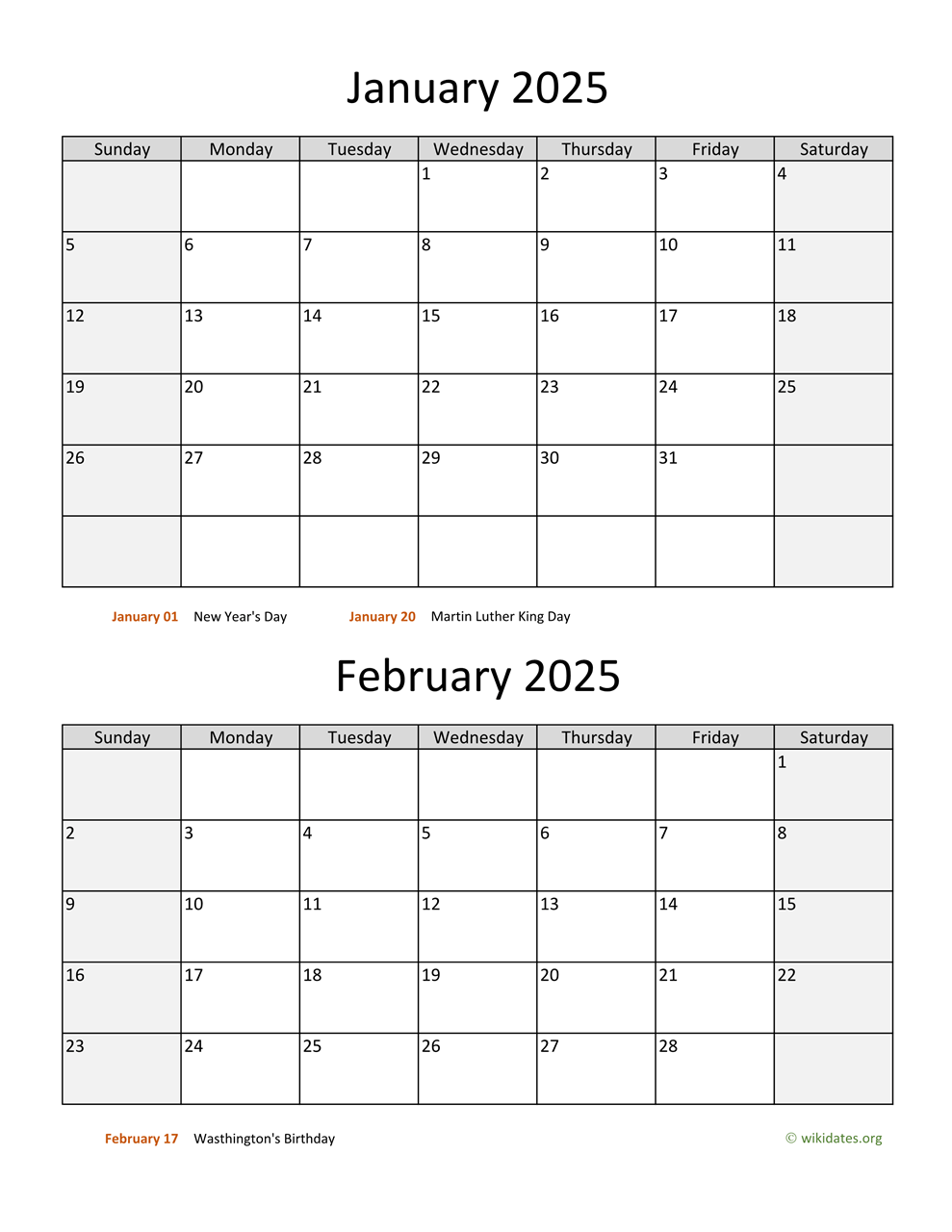 January And February 2025 Calendar WikiDates