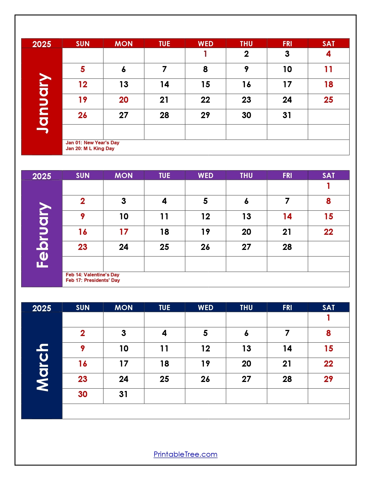 January To March 2025 Calendar Three Months Calendar