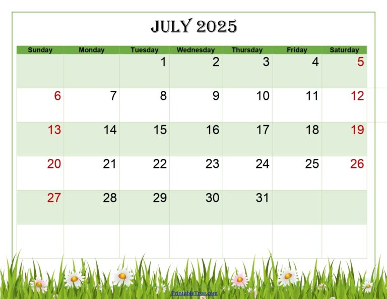 July 2025 Calendar Printable PDF Template With Holidays