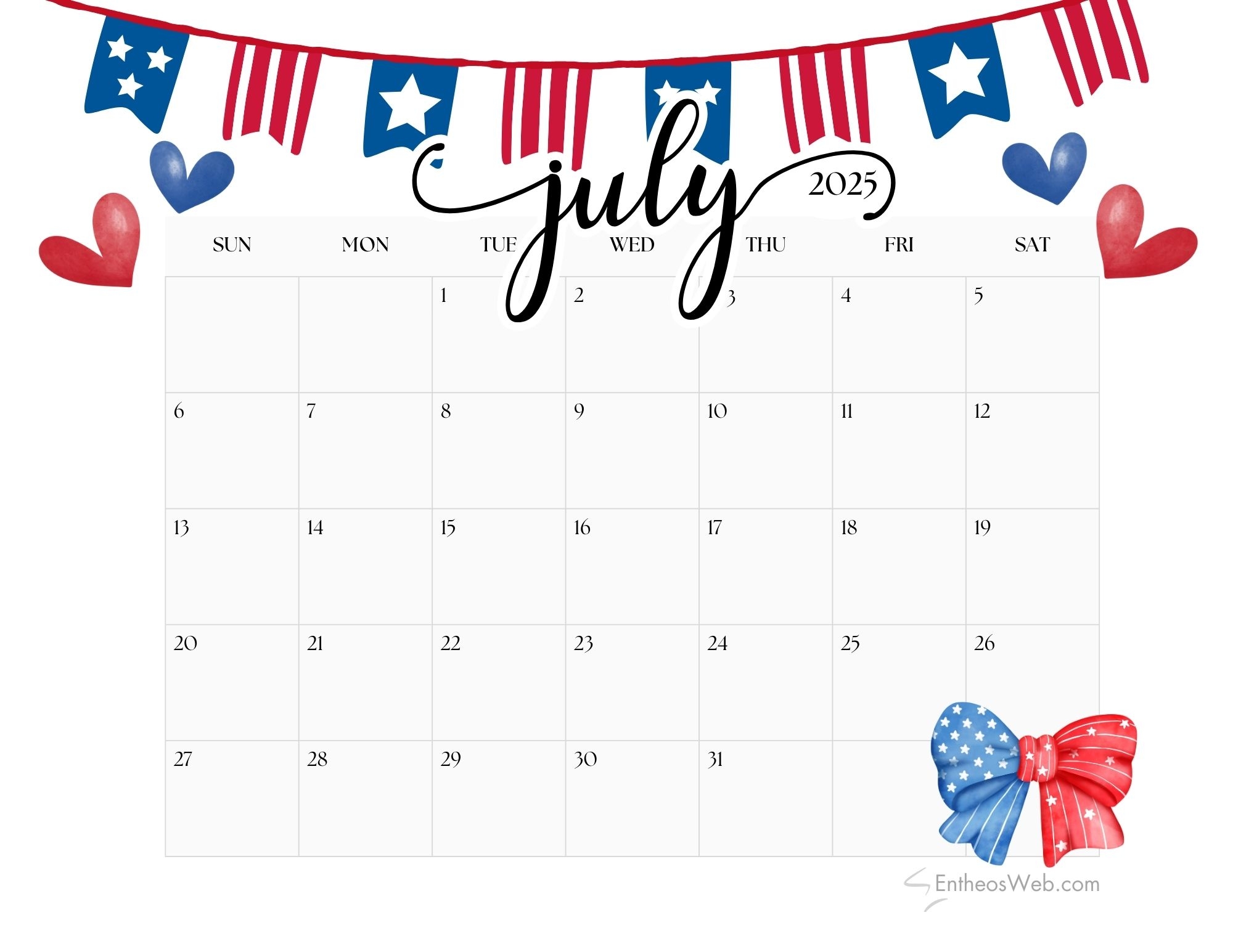 July 2025 calendar printable free