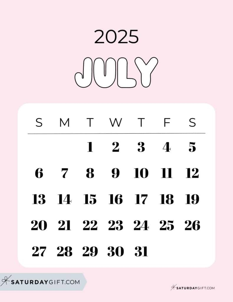 July 2025 Calendars 23 Cute Free Printable PDFs SaturdayGift