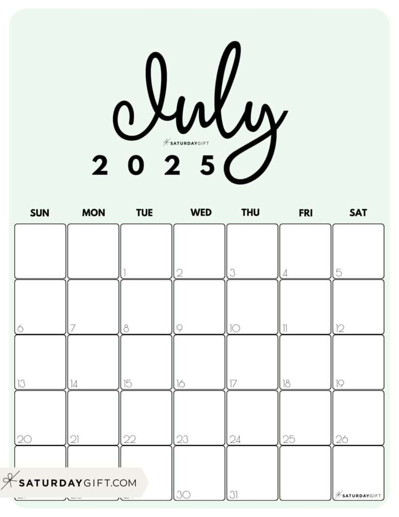 July 2025 Calendars 23 Cute Free Printable PDFs SaturdayGift