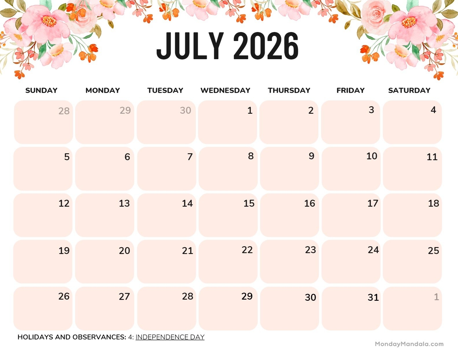 july 2026 calendar