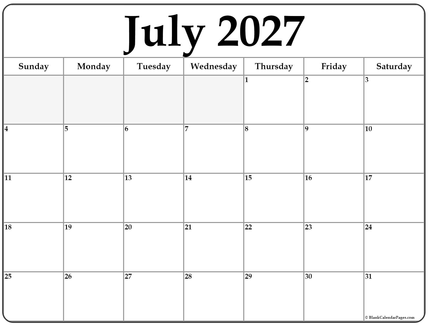 July 2027 Calendar Free Printable Calendars