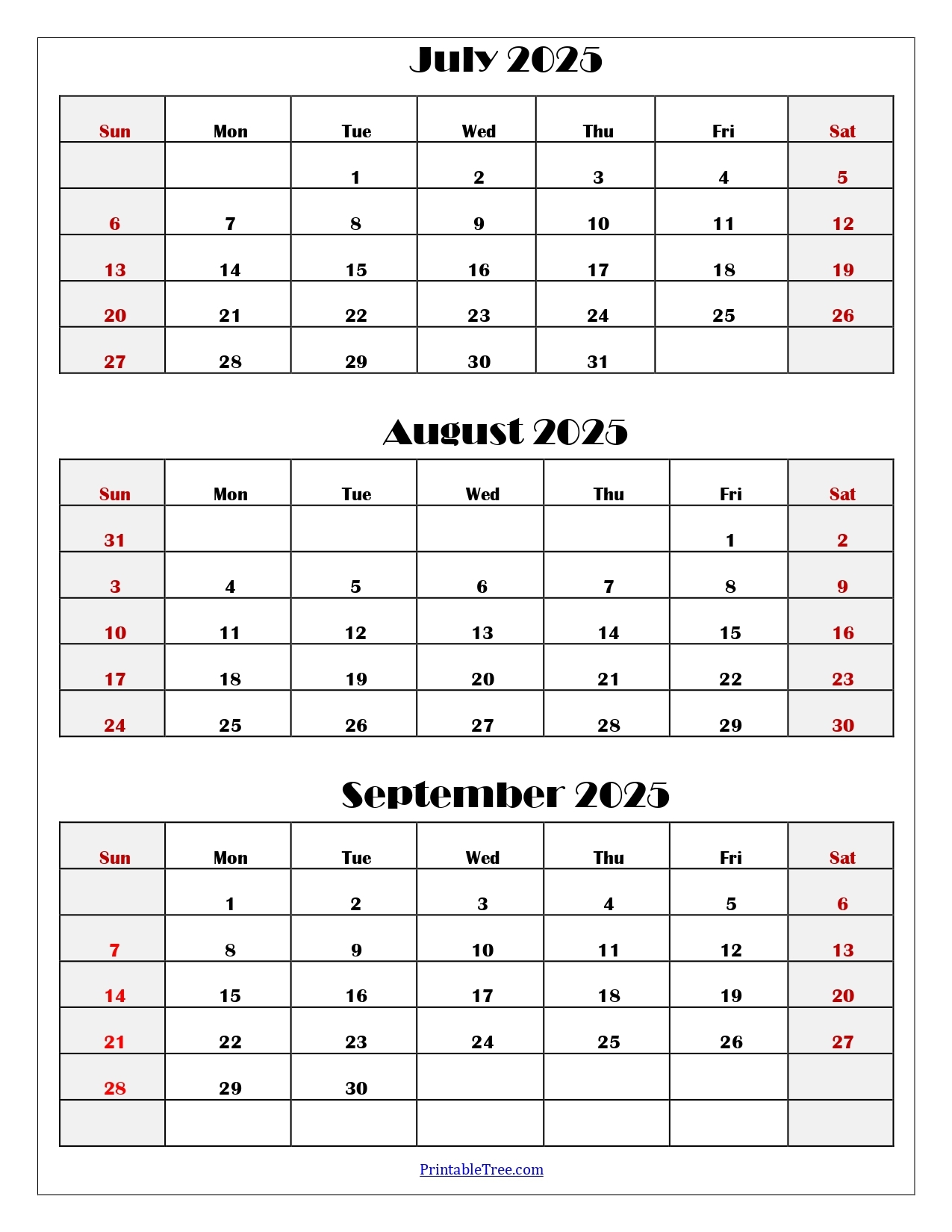 July to September 2025 Calendar