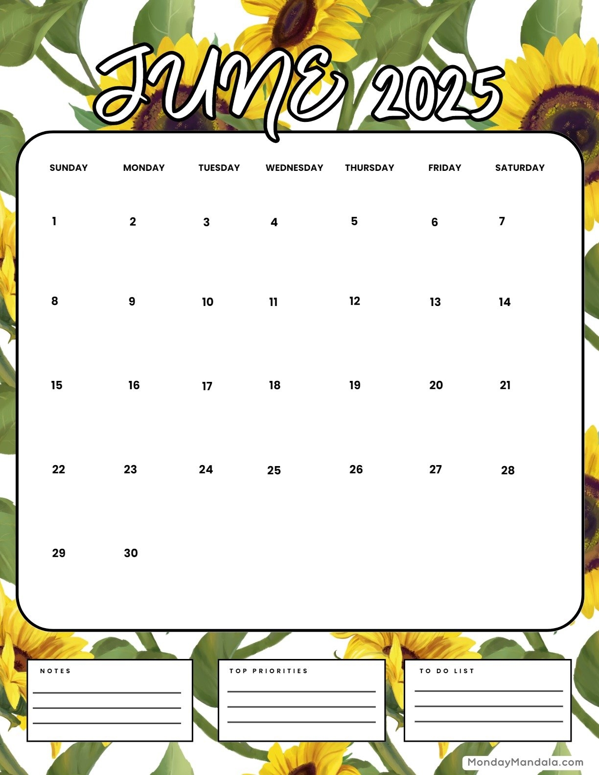 June 2025 Yellow Leaf Calendar Printable