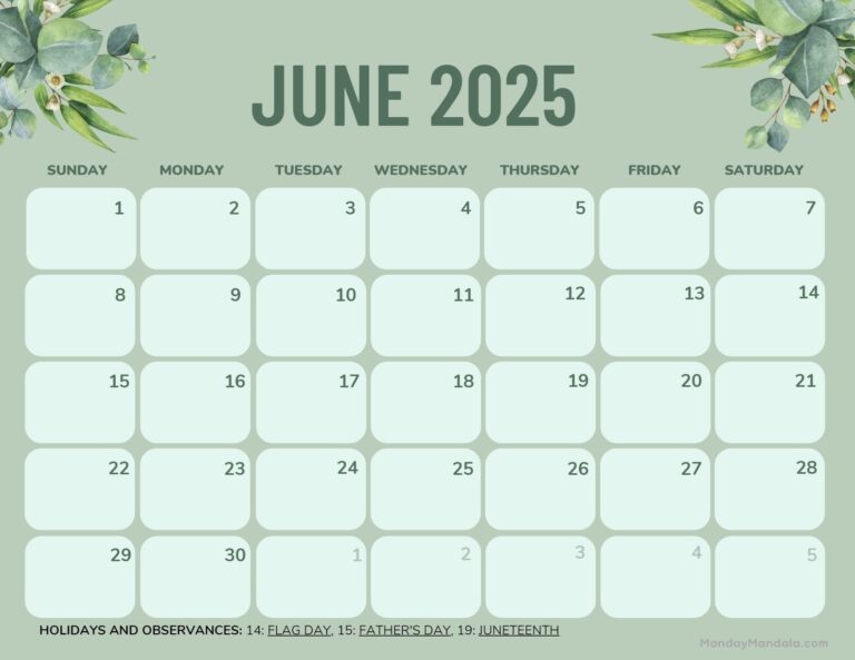 June 2025 Calendar 52 Free PDF Printables 