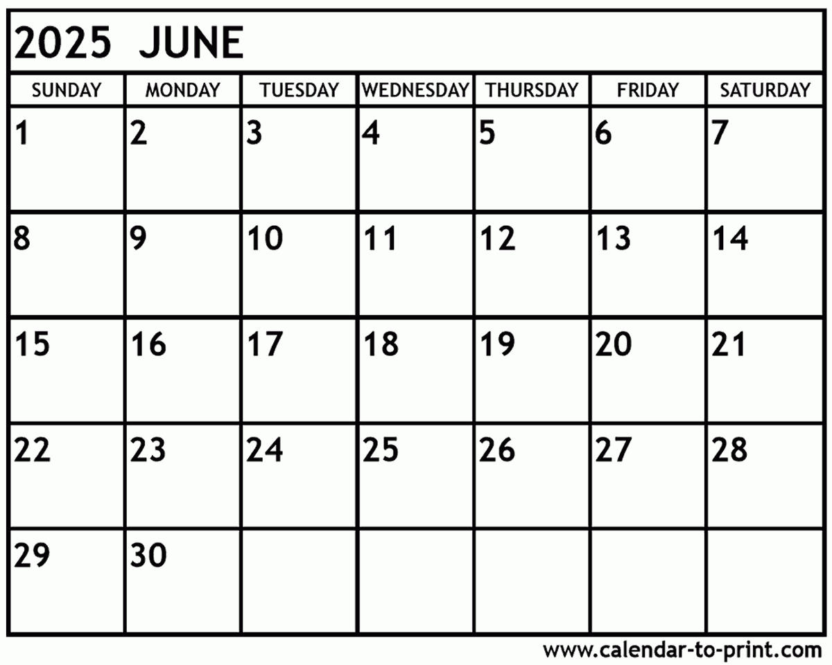 June 2025 Blank Printable Calendar