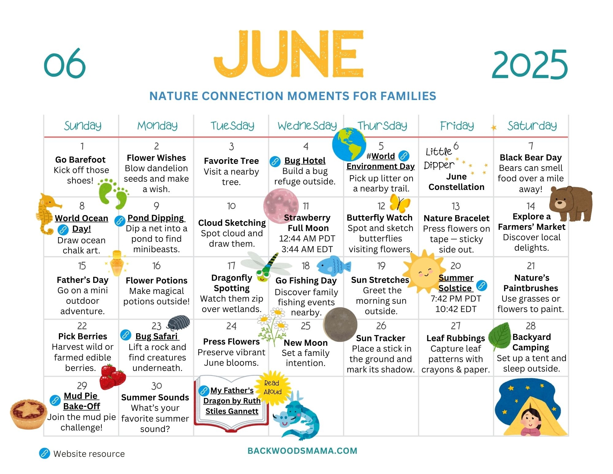 June 2025 Nature Connection Calendar For Families Backwoods Mama