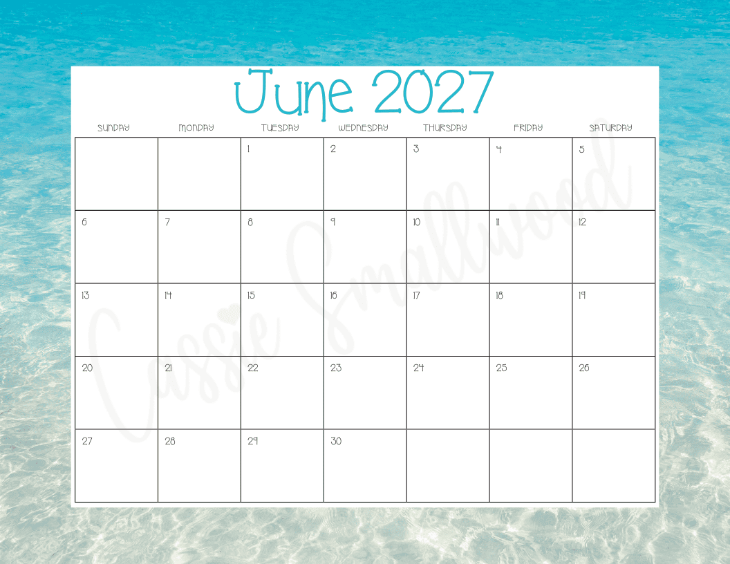 June 2027 Calendar Free Printable Cassie Smallwood