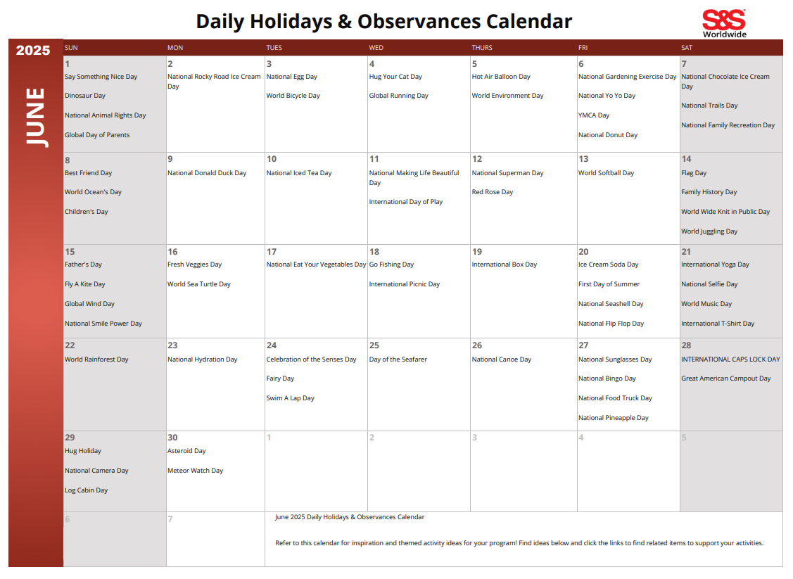 June 2025 calendar with holidays printable