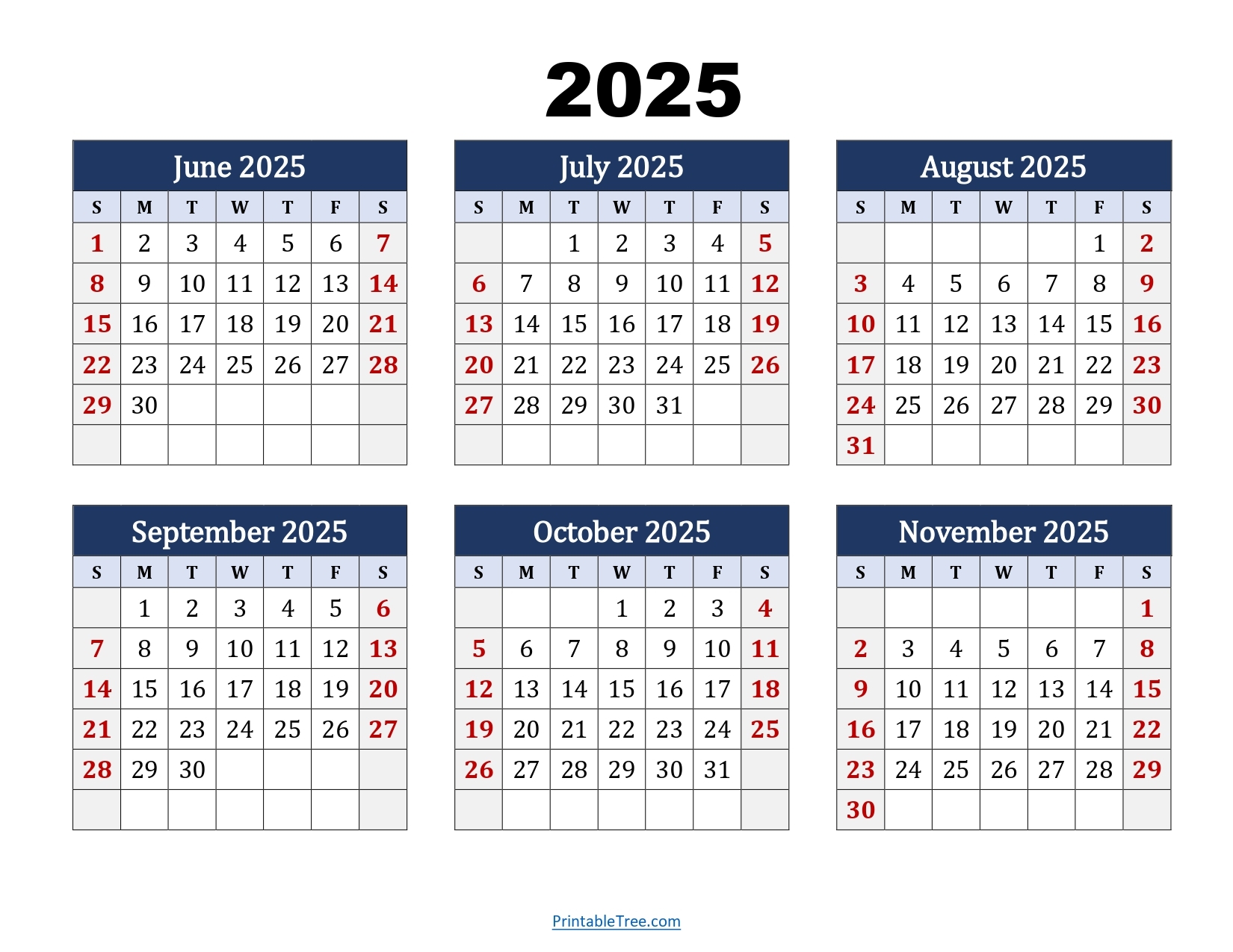 August to November 2025 Calendar
