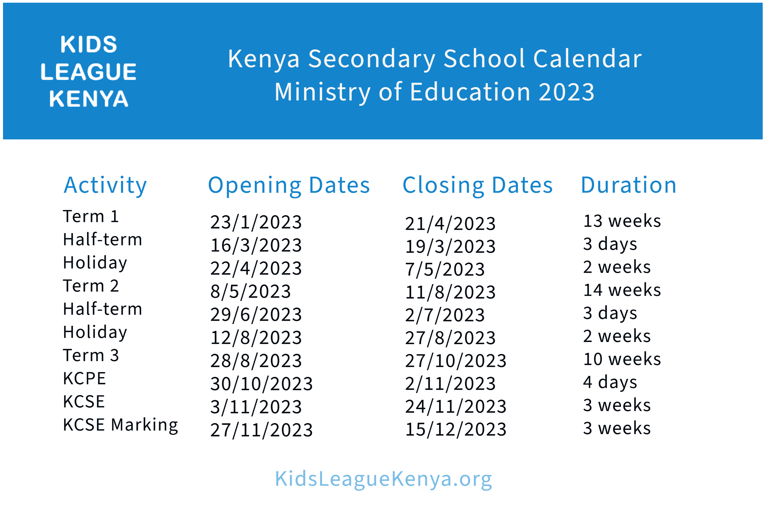 Kenya School Term Dates 2023
