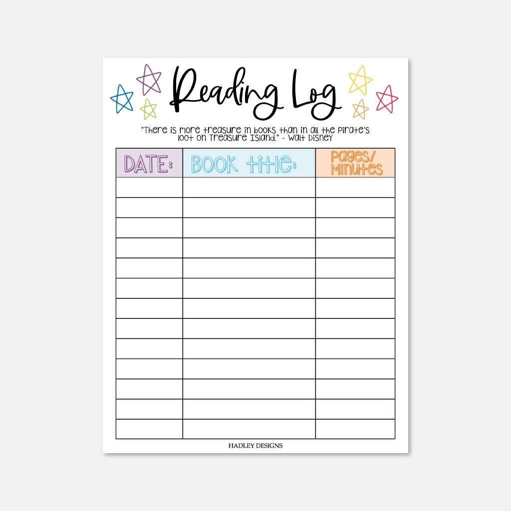 printable reading log templates