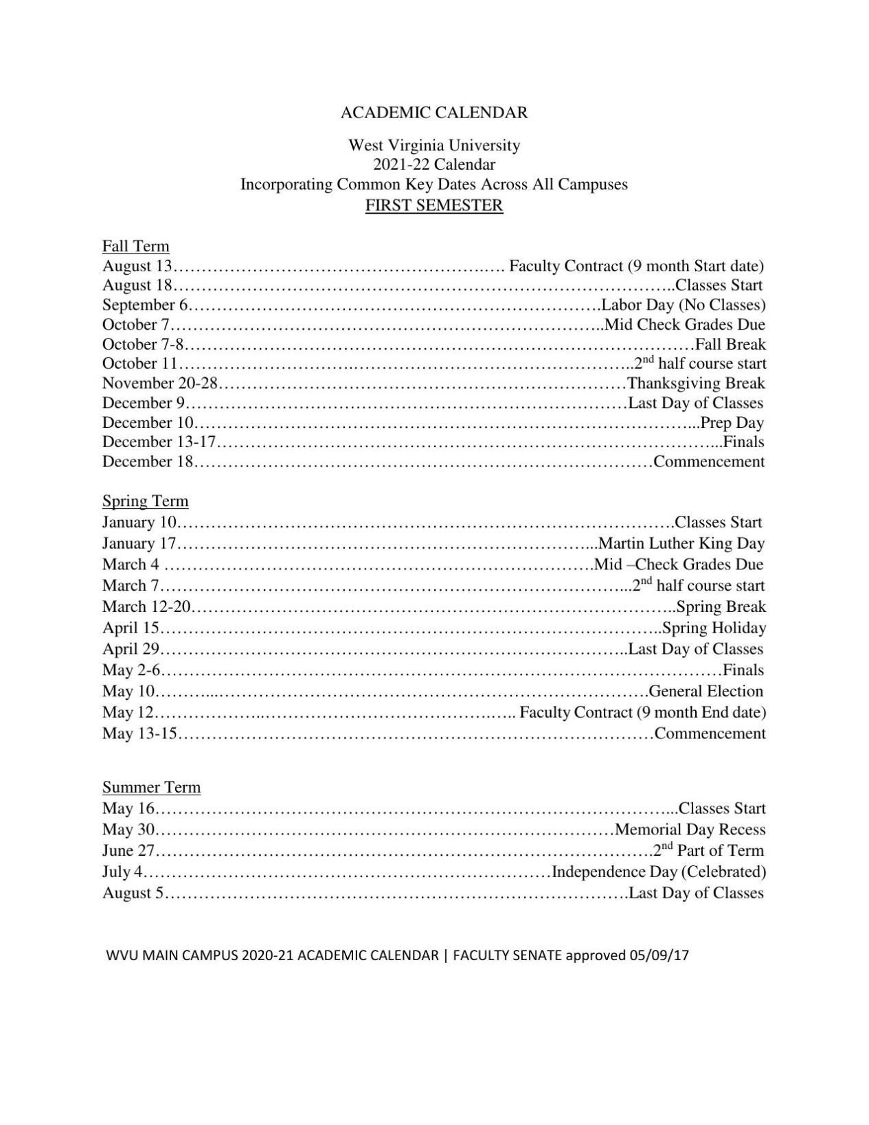 wvu academic calendar 2025
