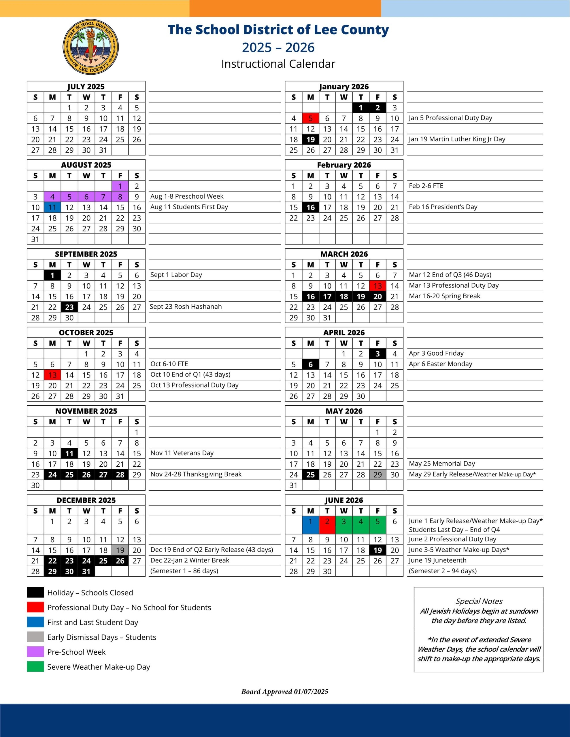 Lee County School District Fl Calendar 25 26 PDF EduCounty