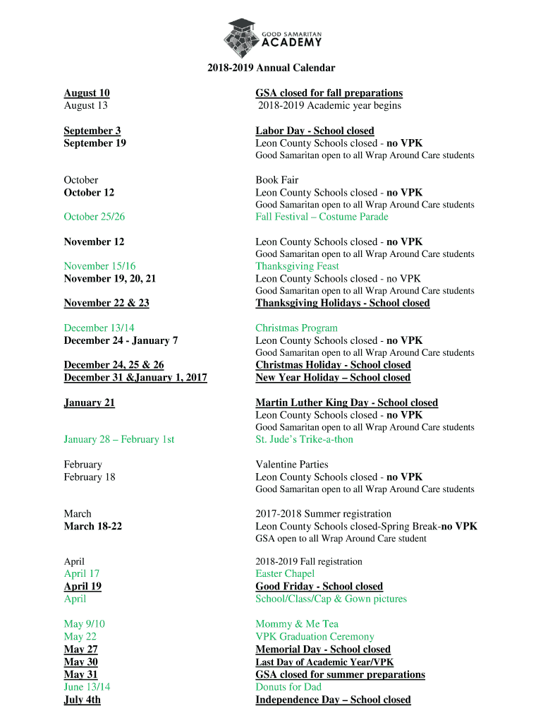 Leon County Calendar