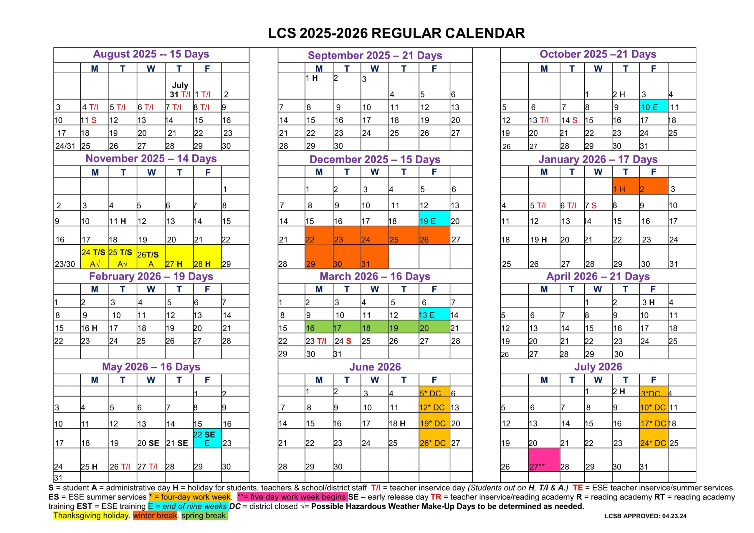 Leon County Schools Calendar 25 26 PDF EduCounty