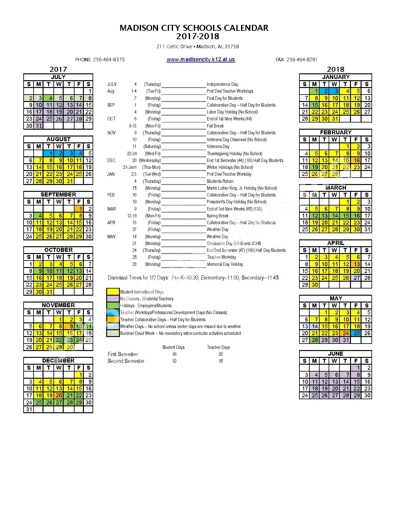 Madison City Schools Calendars Madison AL