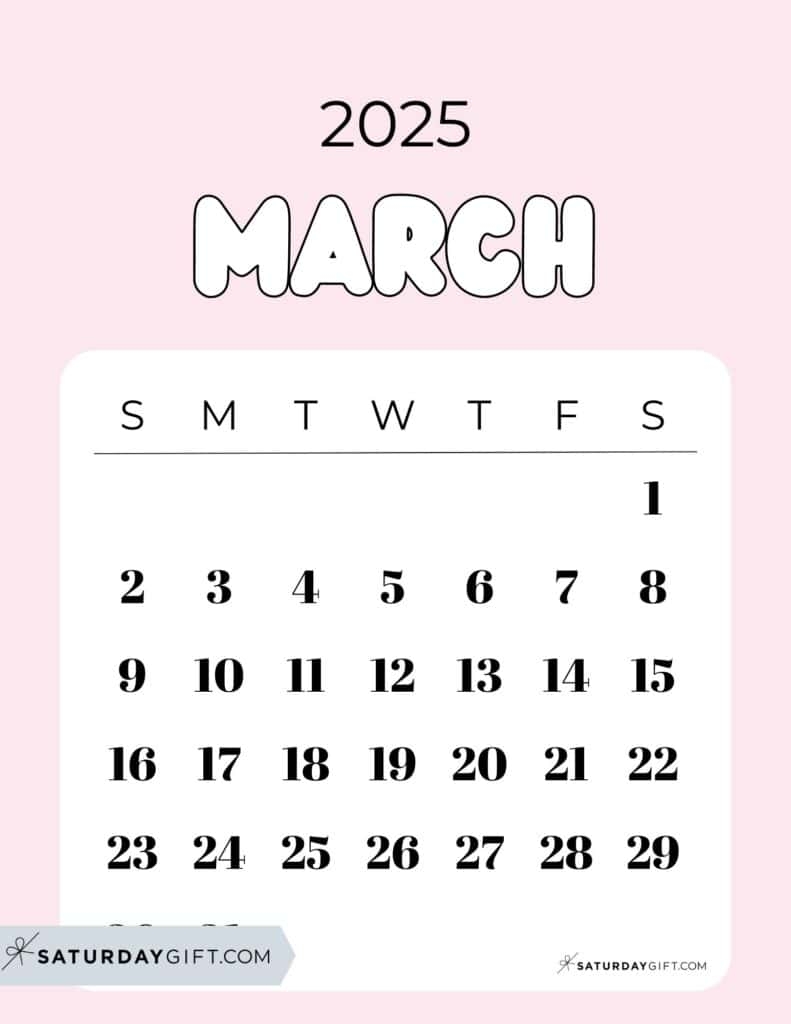 March 2025 Calendar 20 Cute FREE Printables SaturdayGift