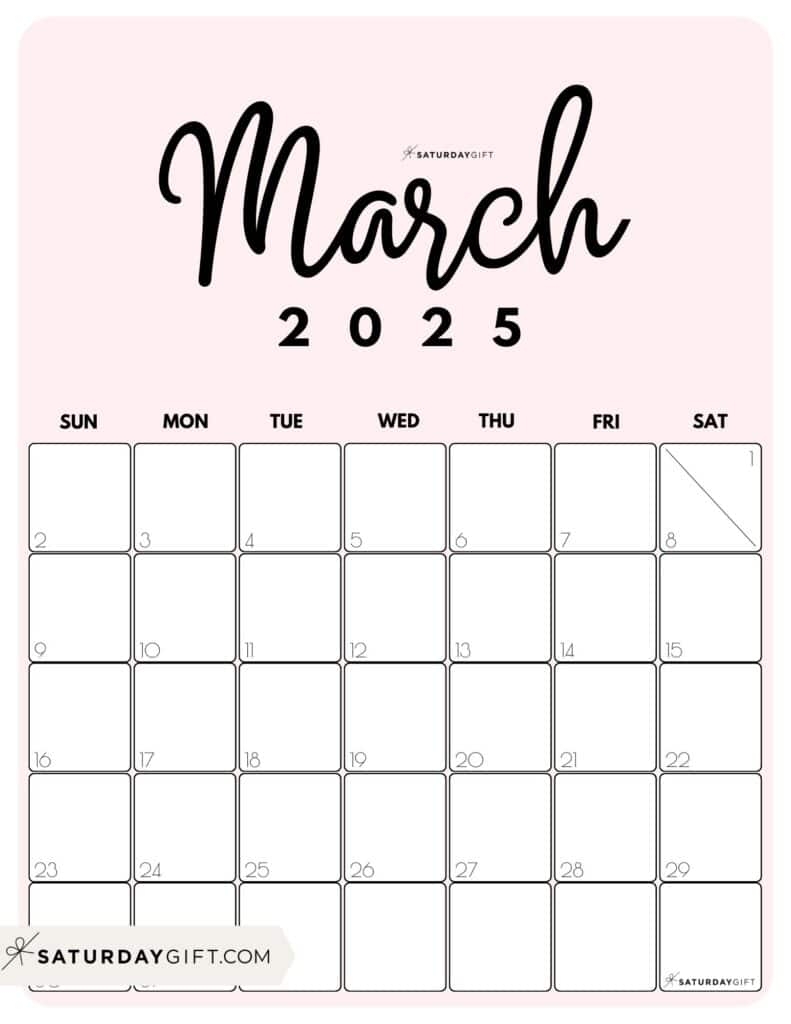 March 2025 Calendar 20 Cute FREE Printables SaturdayGift