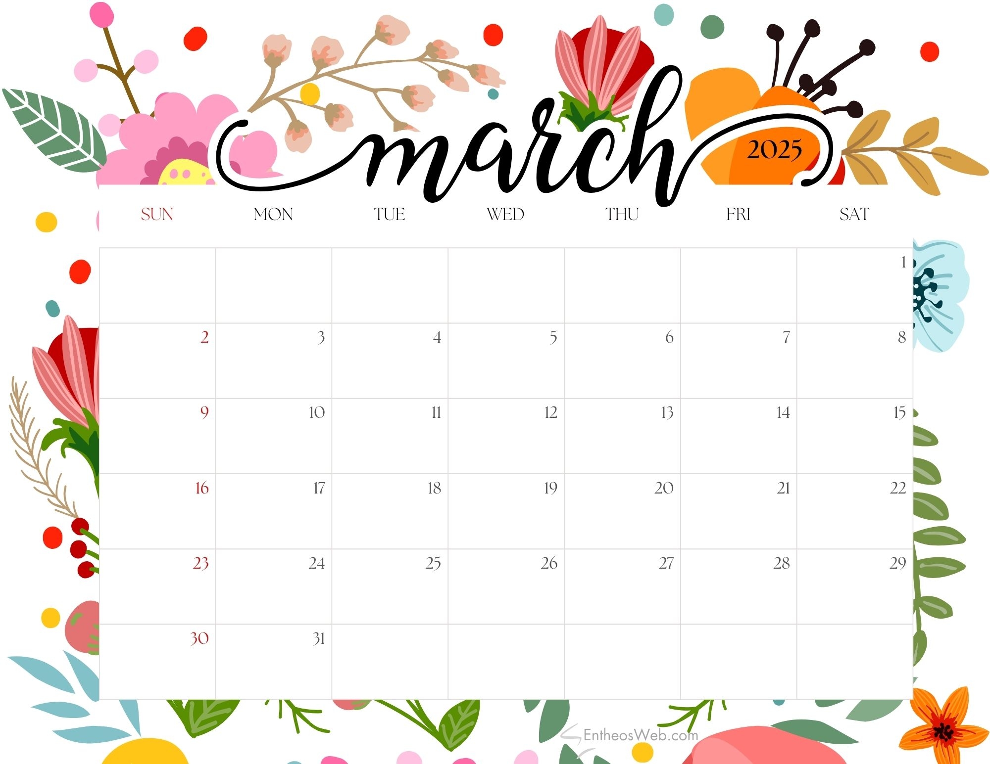 march 2025 calendar printable
