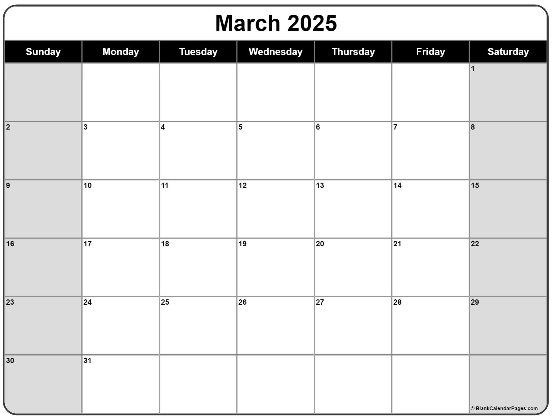 March 2025 calendar printable pdf