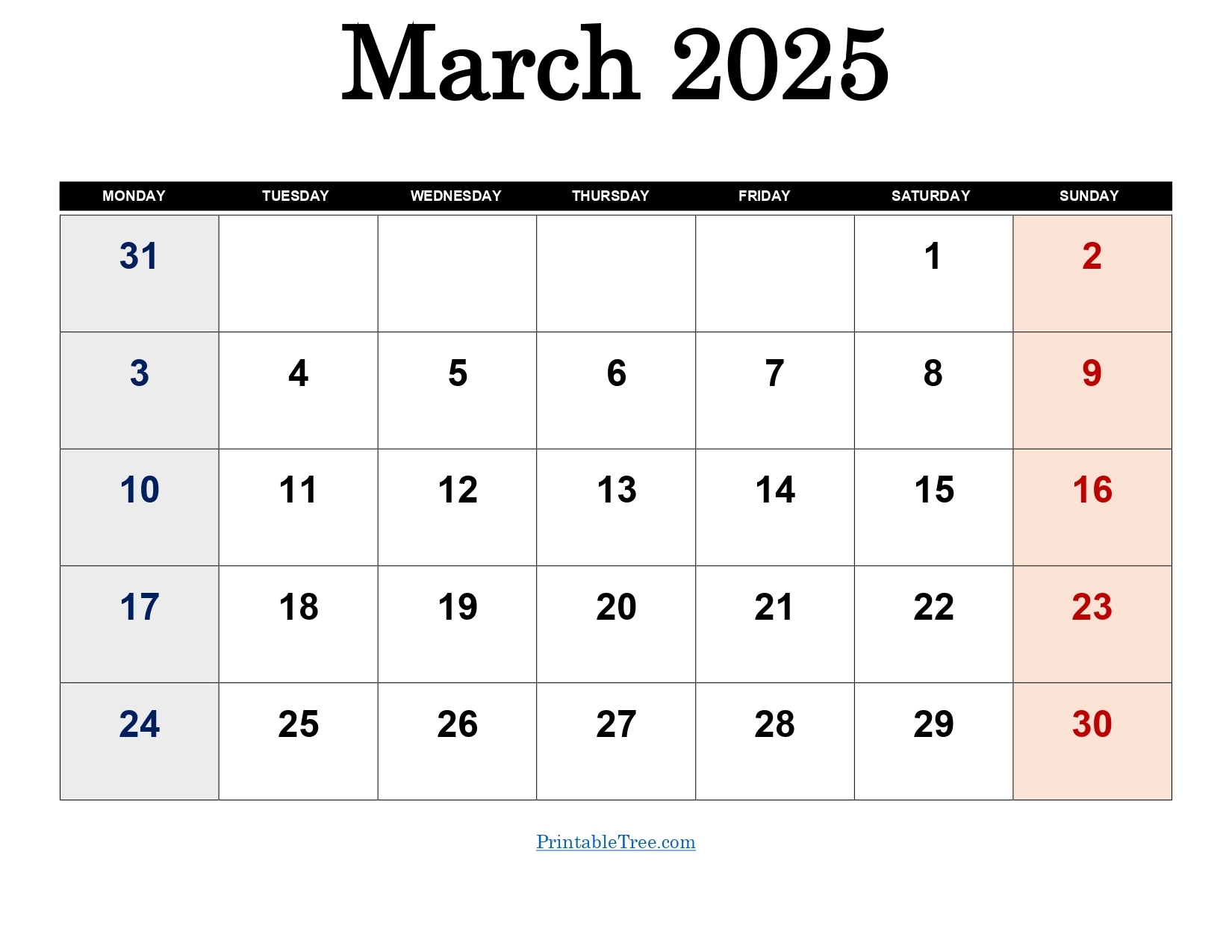 March 2025 Calendar Printable PDF Template With Holidays