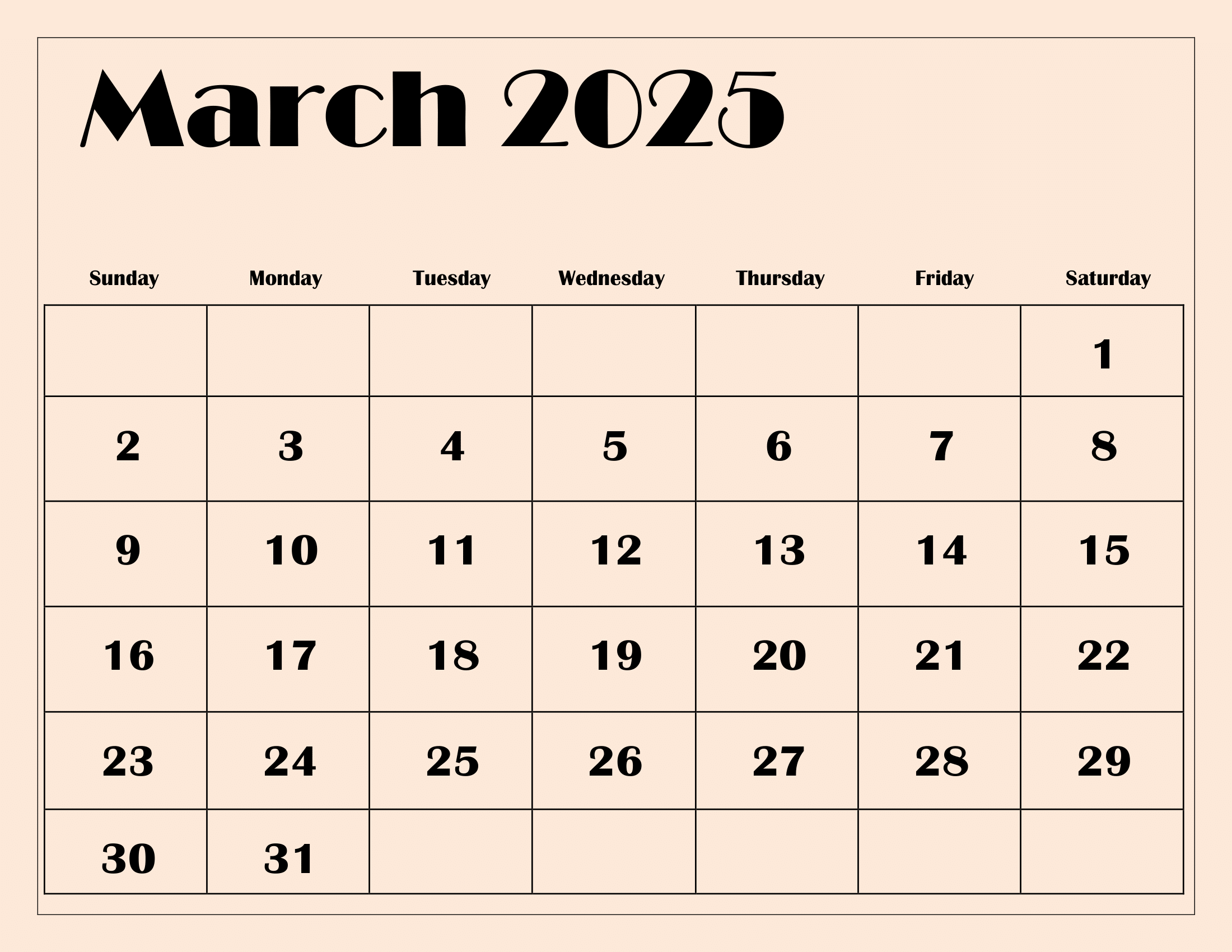 March 2025 Calendar Printable PDF Template With Holidays