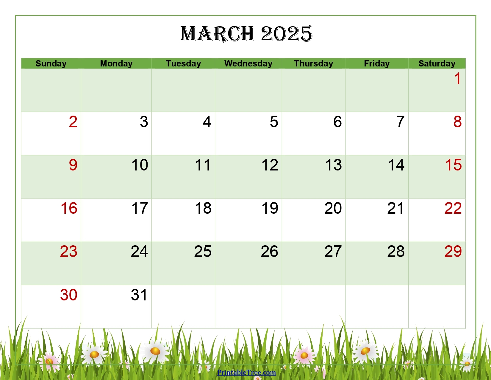 March 2025 Calendar Printable PDF Template With Holidays
